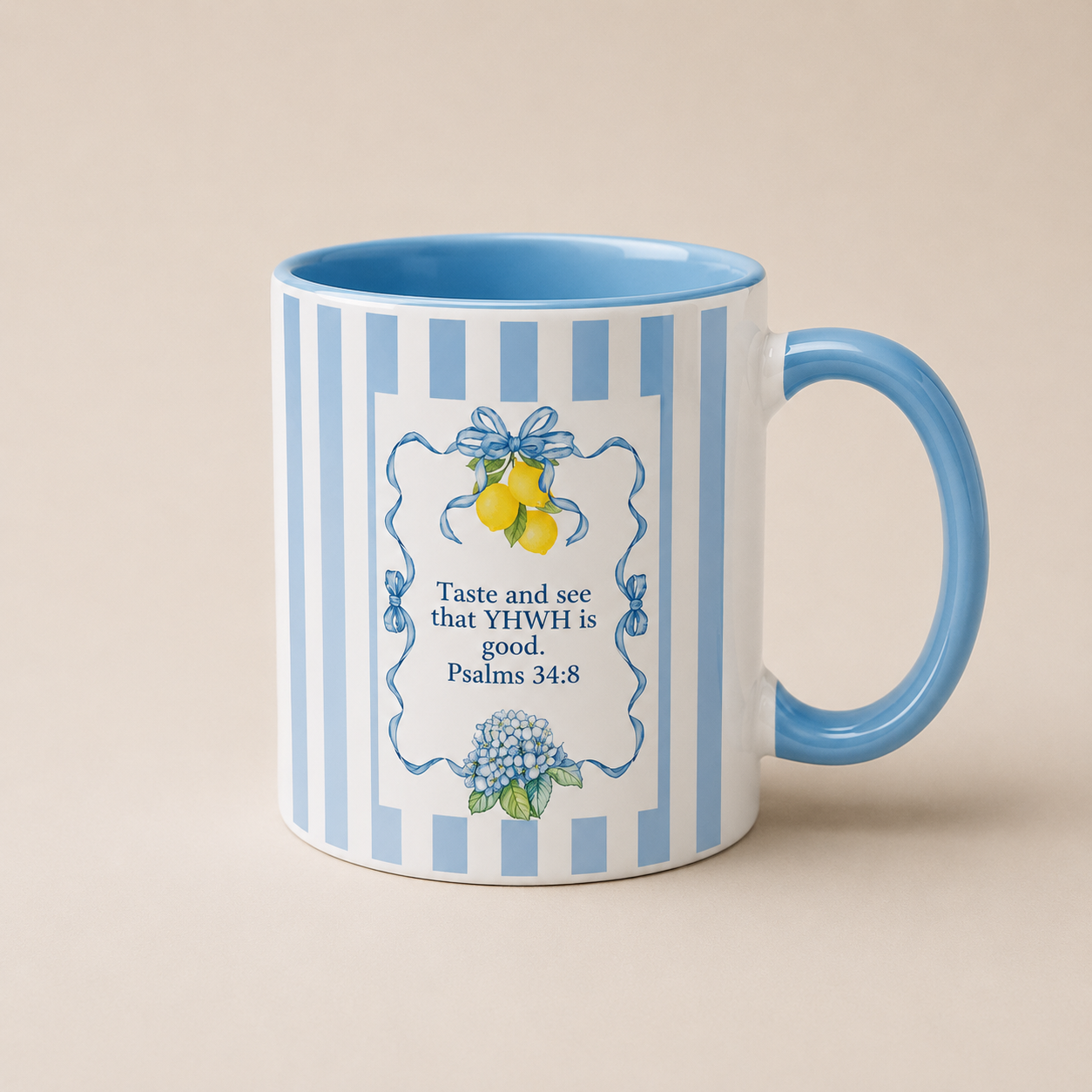 Lemon Stripe Scripture Mug