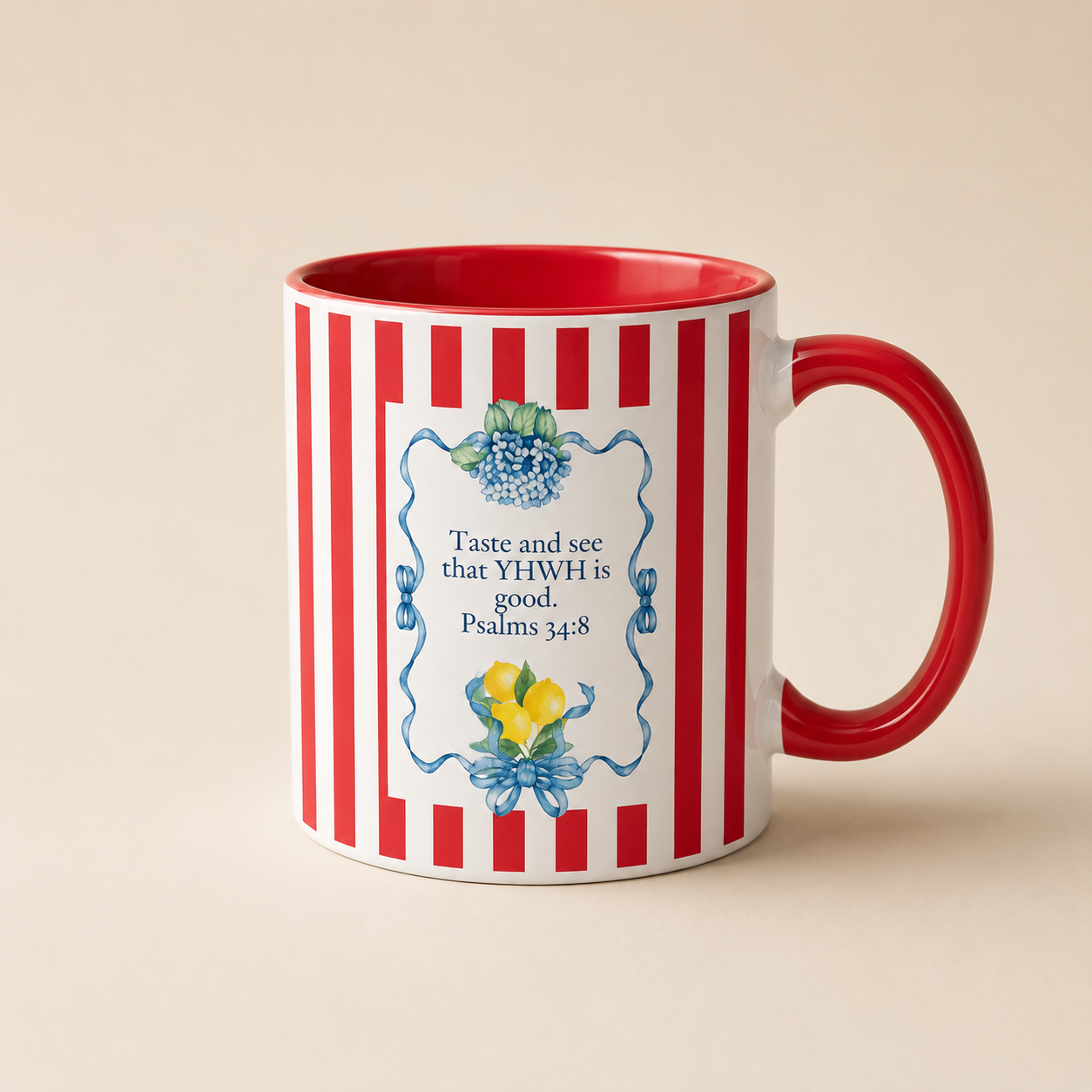 Lemon Stripe Scripture Mug