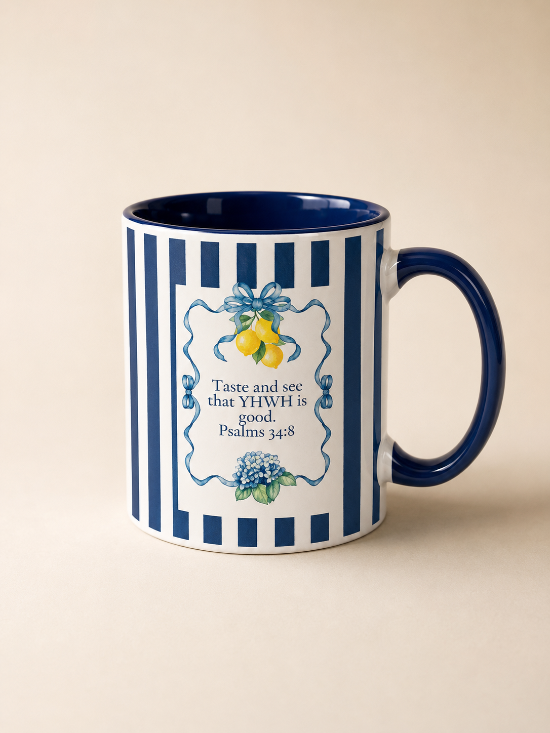 Lemon Stripe Scripture Mug