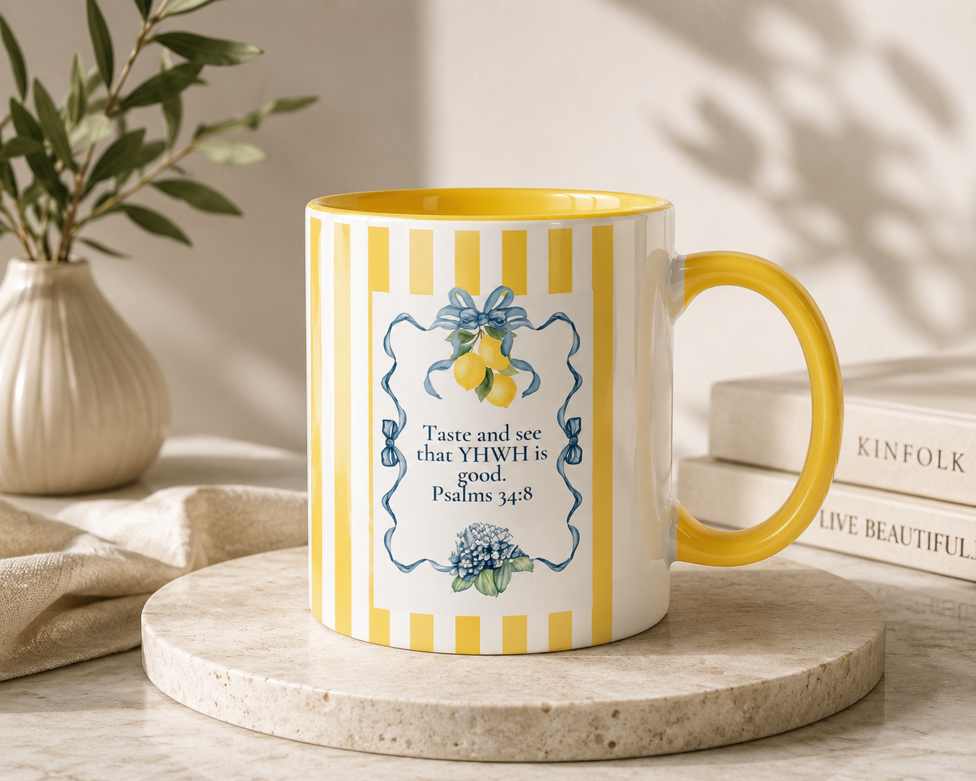 Lemon Stripe Scripture Mug