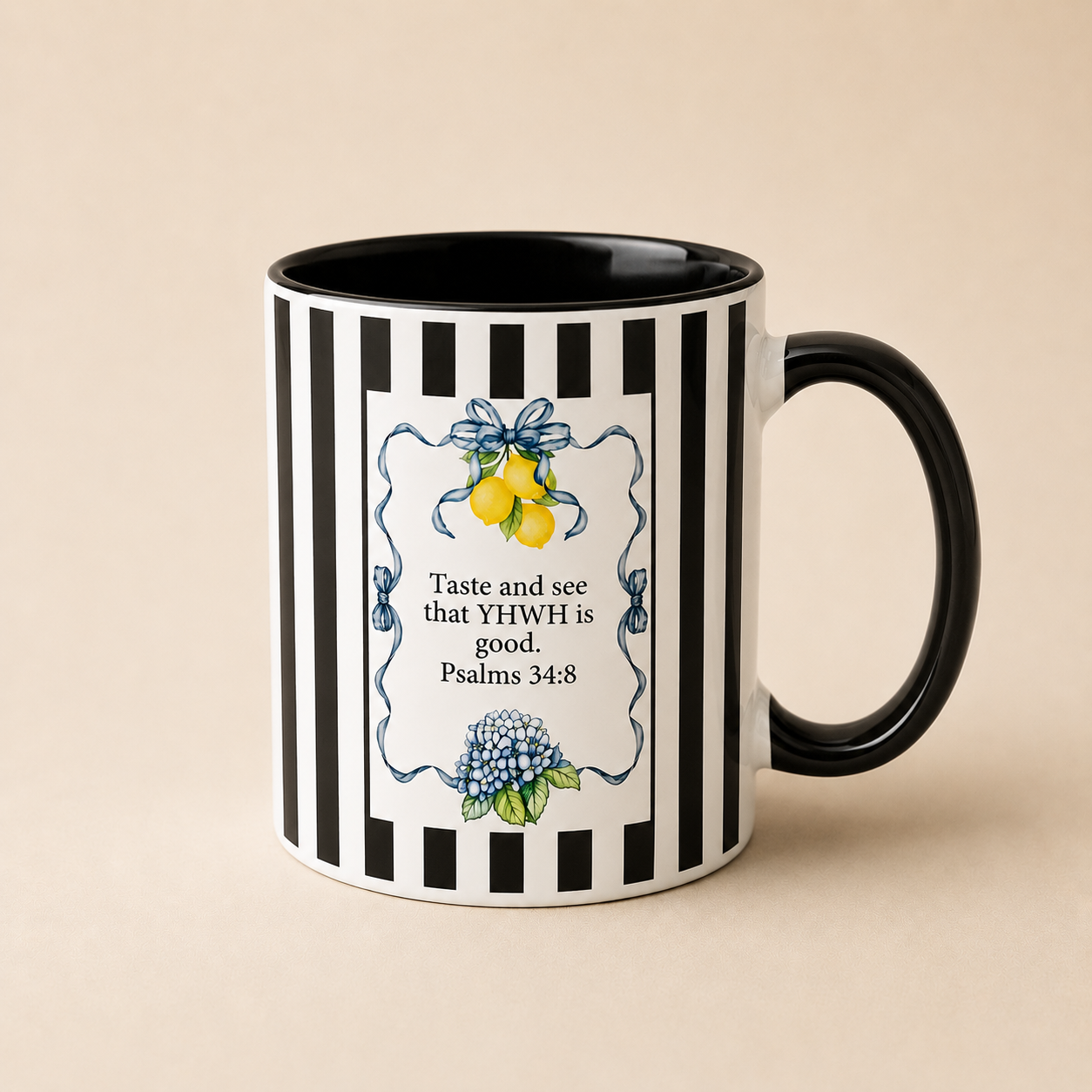 Lemon Stripe Scripture Mug