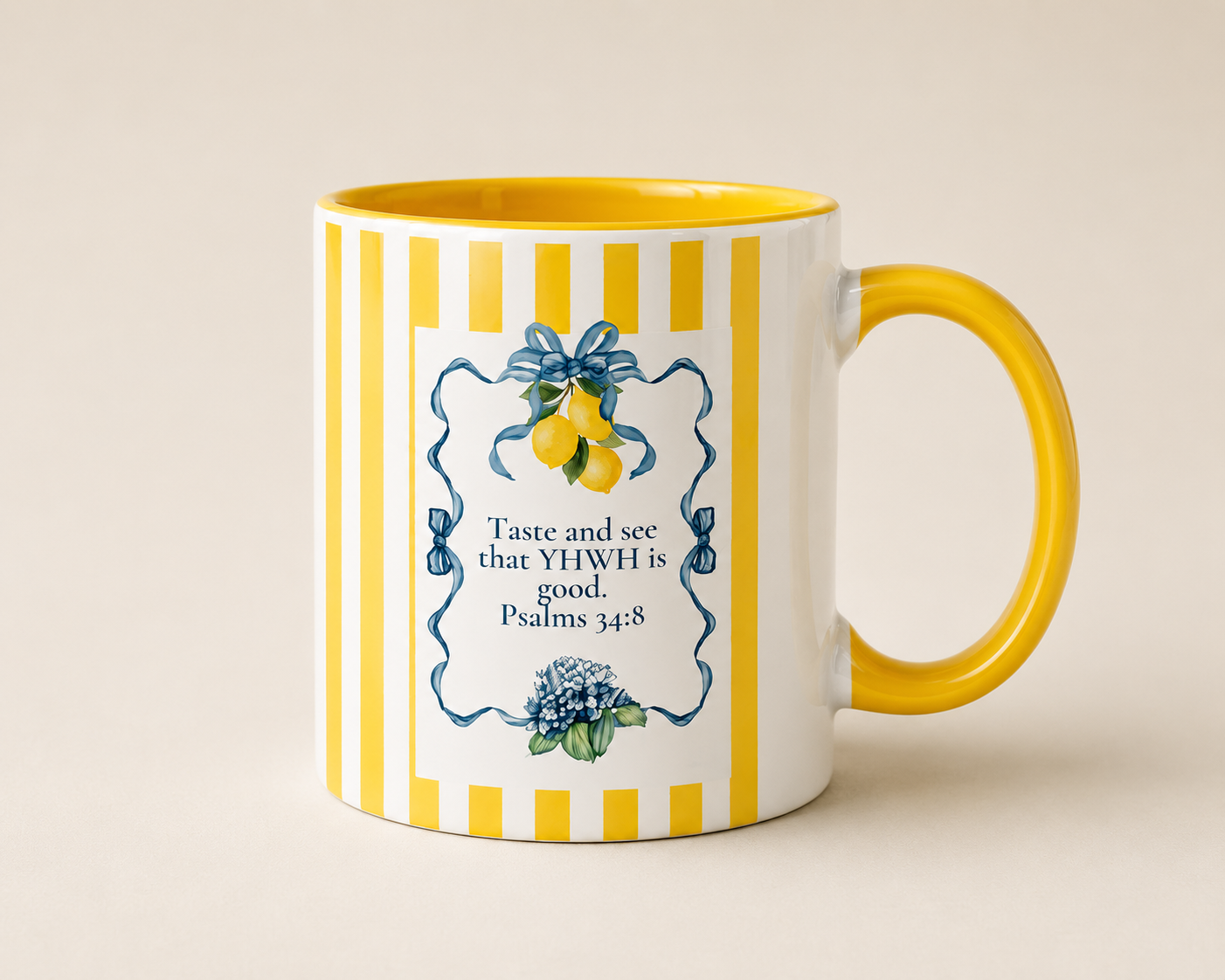 Lemon Stripe Scripture Mug