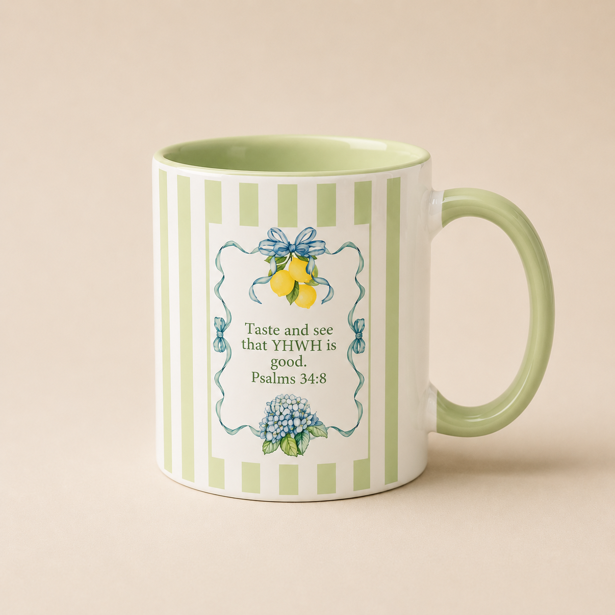Lemon Stripe Scripture Mug