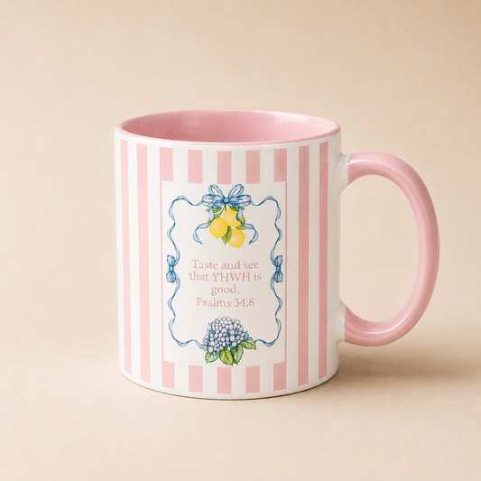Lemon Stripe Scripture Mug