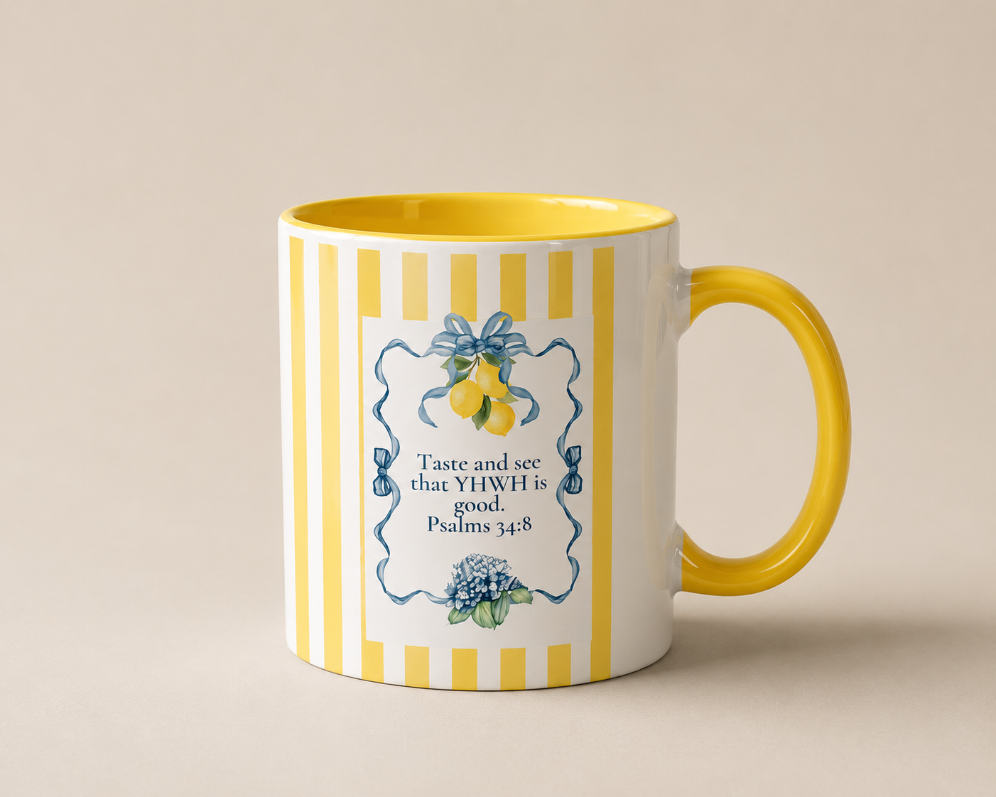 Lemon Stripe Scripture Mug