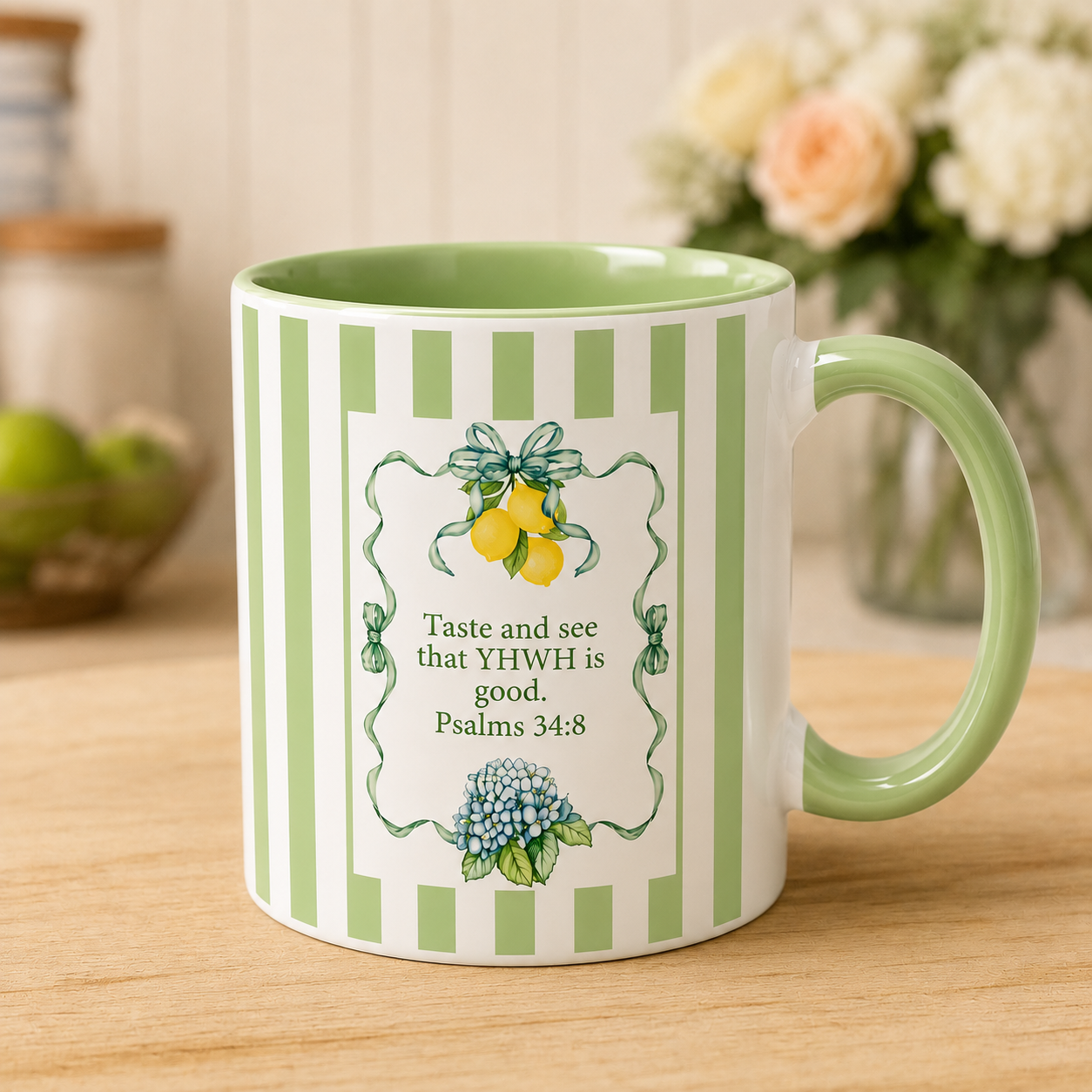 Lemon Stripe Scripture Mug